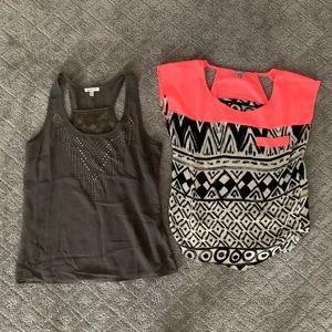 Set of 2 Women’s Charlotte Russe & Kiss & Cry Tops Size XS Aztec Sheer Studded